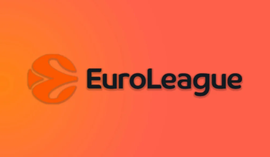 Logo della EuroLeague con scritta nera su sfondo sfumato arancione e rosa.