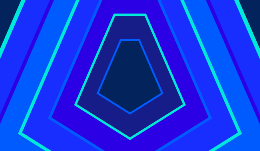 Sfondo grafico astratto con forme geometriche blu e azzurre ispirate alla Serie A.