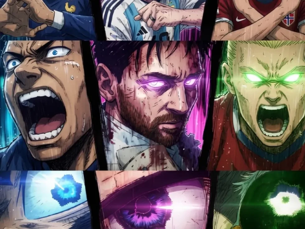 Mbappé messi e haaland raffigurati come in jujutsu kaisen