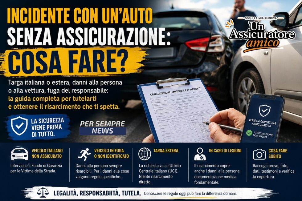 INCIDENTE CON UN’AUTO SENZA ASSICURAZIONE: CHI TI PAGA? ECCO COSA FARE