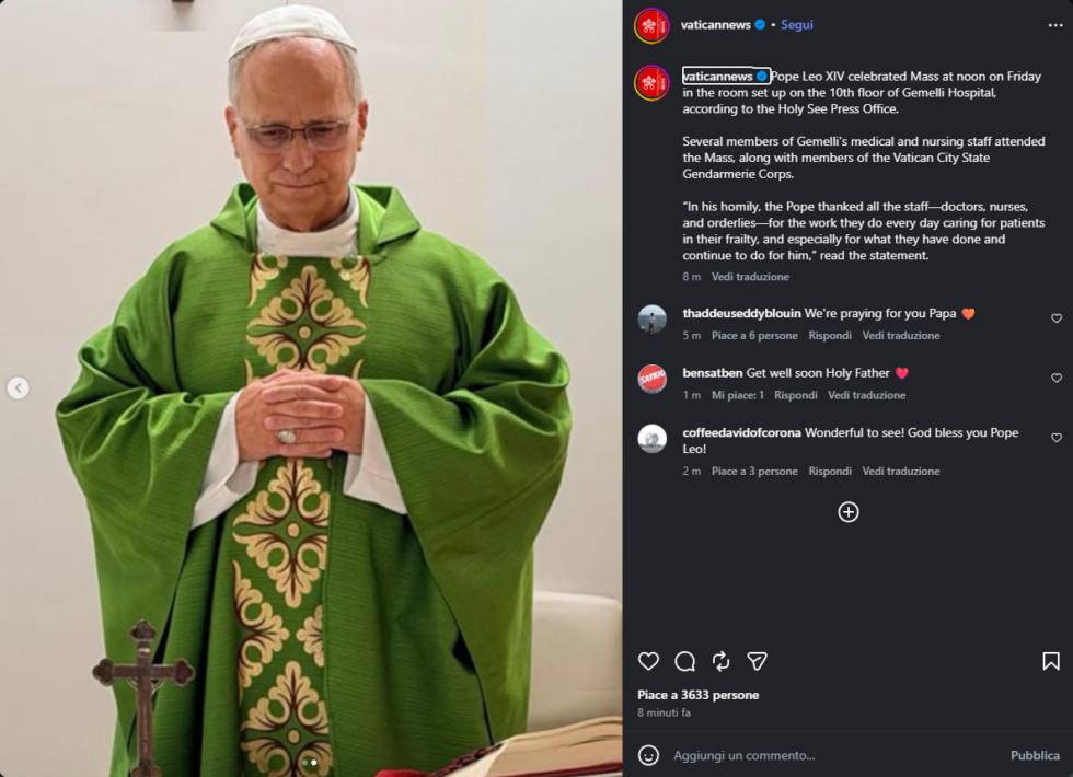 La prima messa di Papa Leone XIV dopo l'operazione